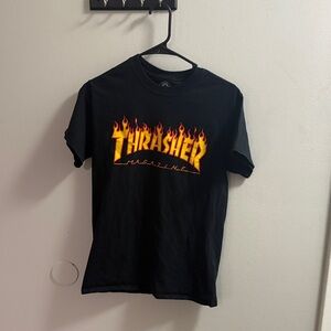 Thrasher Black Tee with Fiery Logo